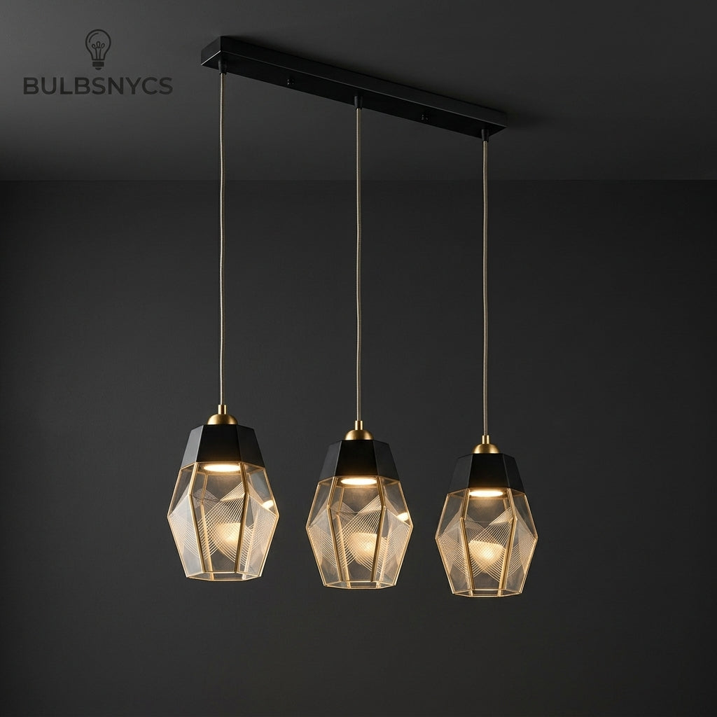 Bulbsnycs™ PrismWeave™ 3-Light Linear Geometric Chandelier